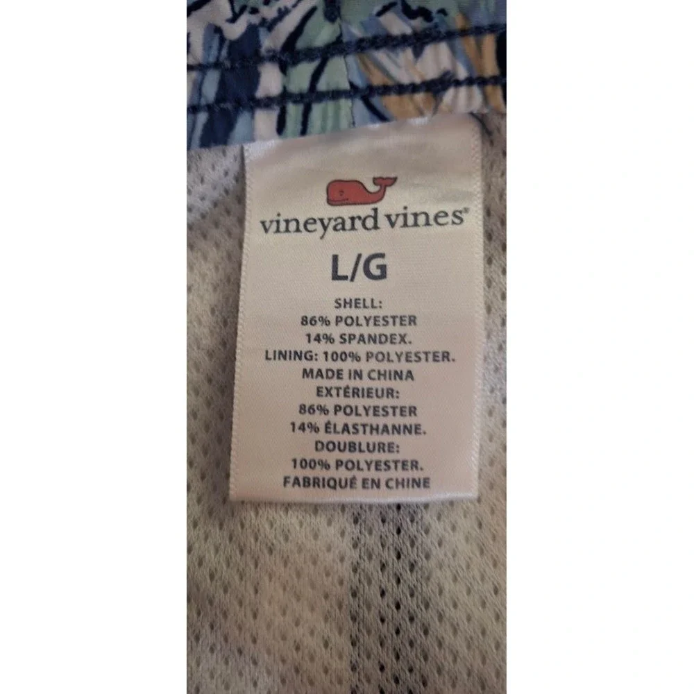 Vineyard Vines Mens Large BlueGreen Surfboard Palm Tree Print Swim Trunks Shorts